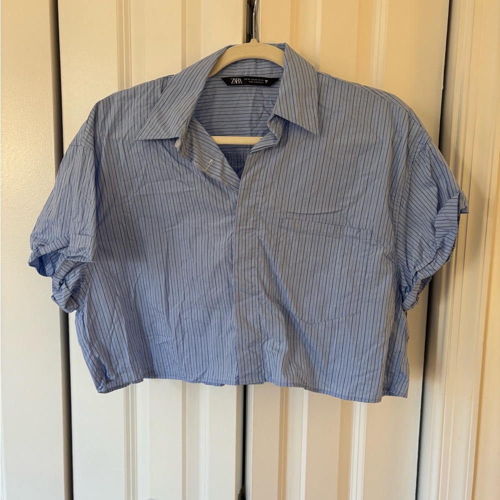 Zara Light Blue Striped Shirt